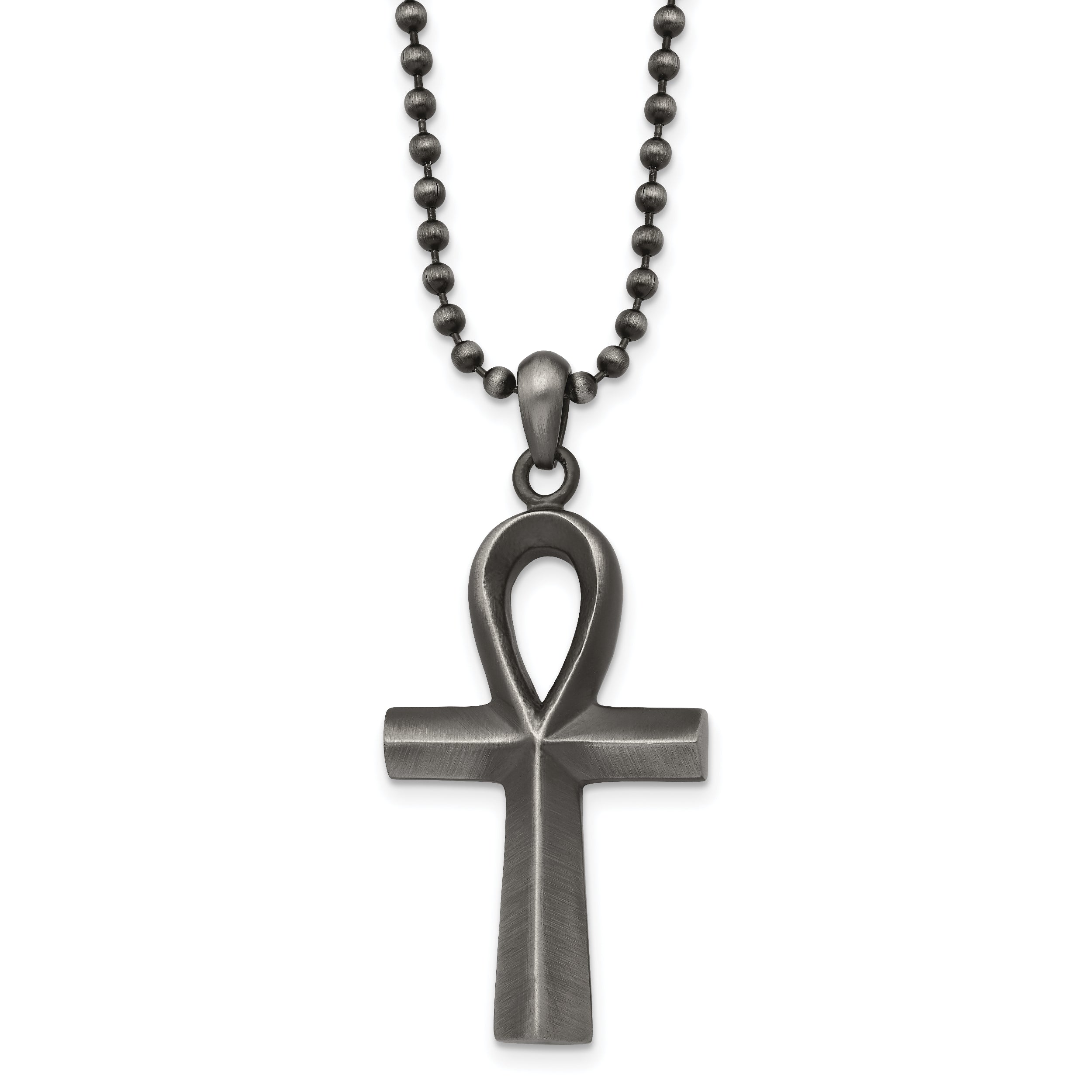 Chisel Stainless Steel Antiqued and White Bronze Plated Ankh Pendant on a 22 inch Ball Chain Necklace