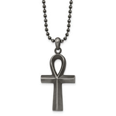 Chisel Stainless Steel Antiqued and White Bronze Plated Ankh Pendant on a 22 inch Ball Chain Necklace