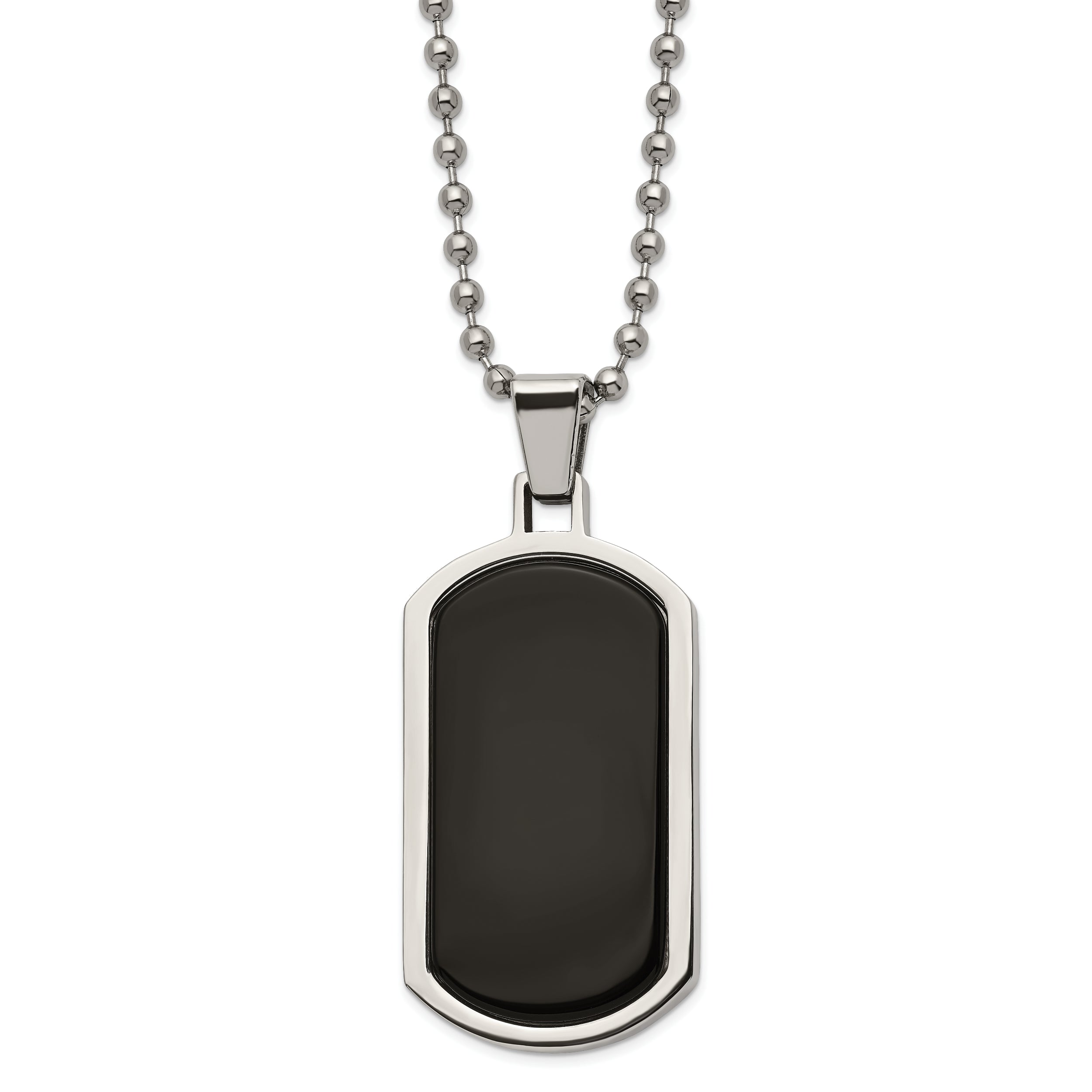 Chisel Stainless Steel Polished with Black Agate Inlay Dog Tag on a 22 inch Ball Chain Necklace