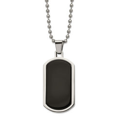Chisel Stainless Steel Polished with Black Agate Inlay Dog Tag on a 22 inch Ball Chain Necklace