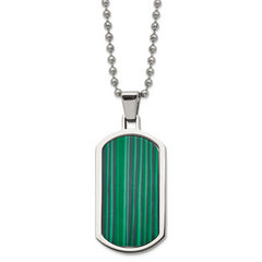 Chisel Stainless Steel Polished with Malachite Inlay Dog Tag on a 22 inch Ball Chain Necklace