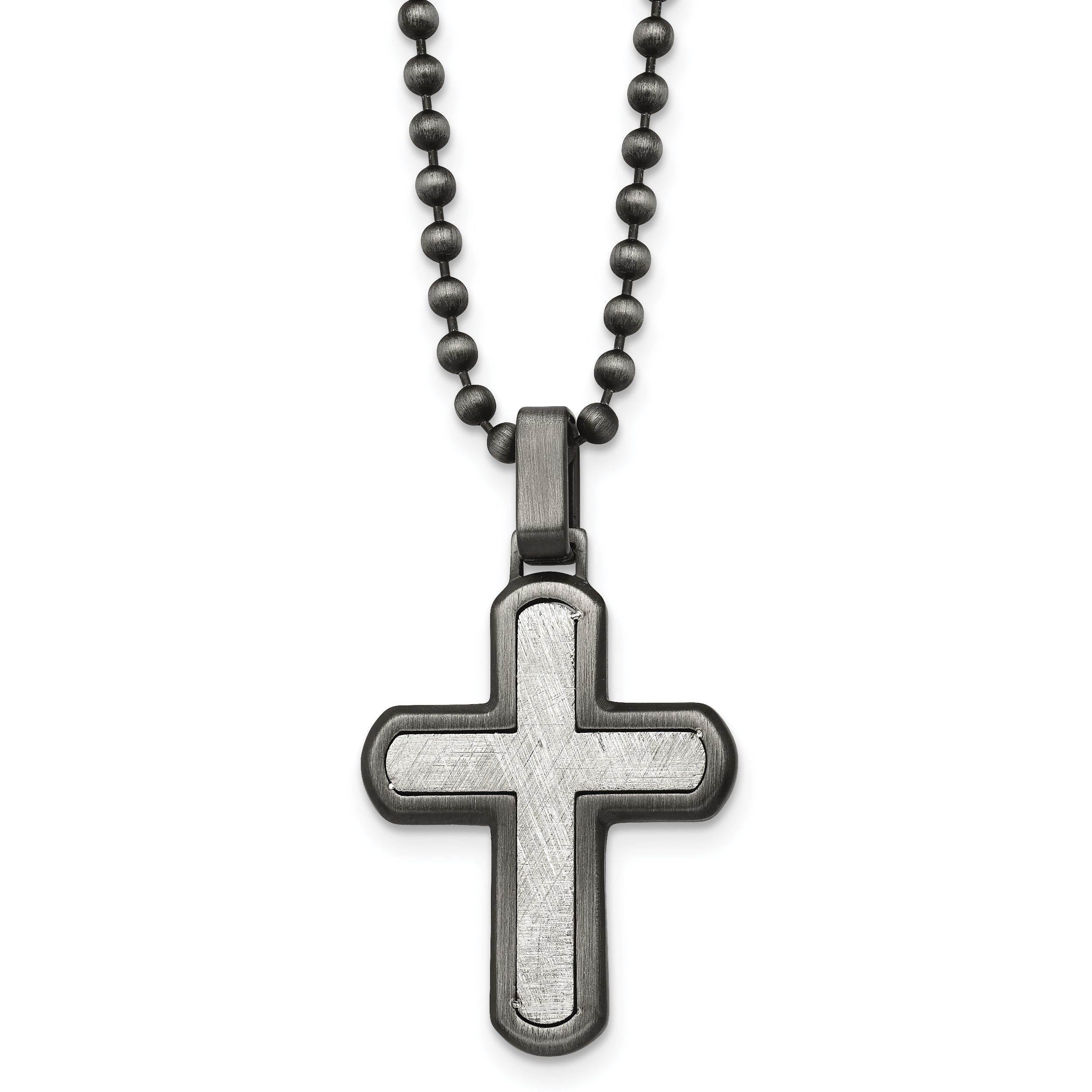 Chisel Stainless Steel Antiqued White Bronze Plated with Scratch Finish Cross Pendant on a 22 inch Ball Chain Necklace