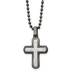 Chisel Stainless Steel Antiqued White Bronze Plated with Scratch Finish Cross Pendant on a 22 inch Ball Chain Necklace
