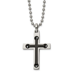 Chisel Stainless Steel Polished with Black IP-plated Center Cross Pendant on a 22 inch Ball Chain Necklace