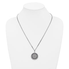 Chisel Stainless Steel Polished Black IP-plated Compass Pendant on a 22 inch Curb Chain Necklace