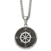 Chisel Stainless Steel Polished Black IP-plated Compass Pendant on a 22 inch Curb Chain Necklace