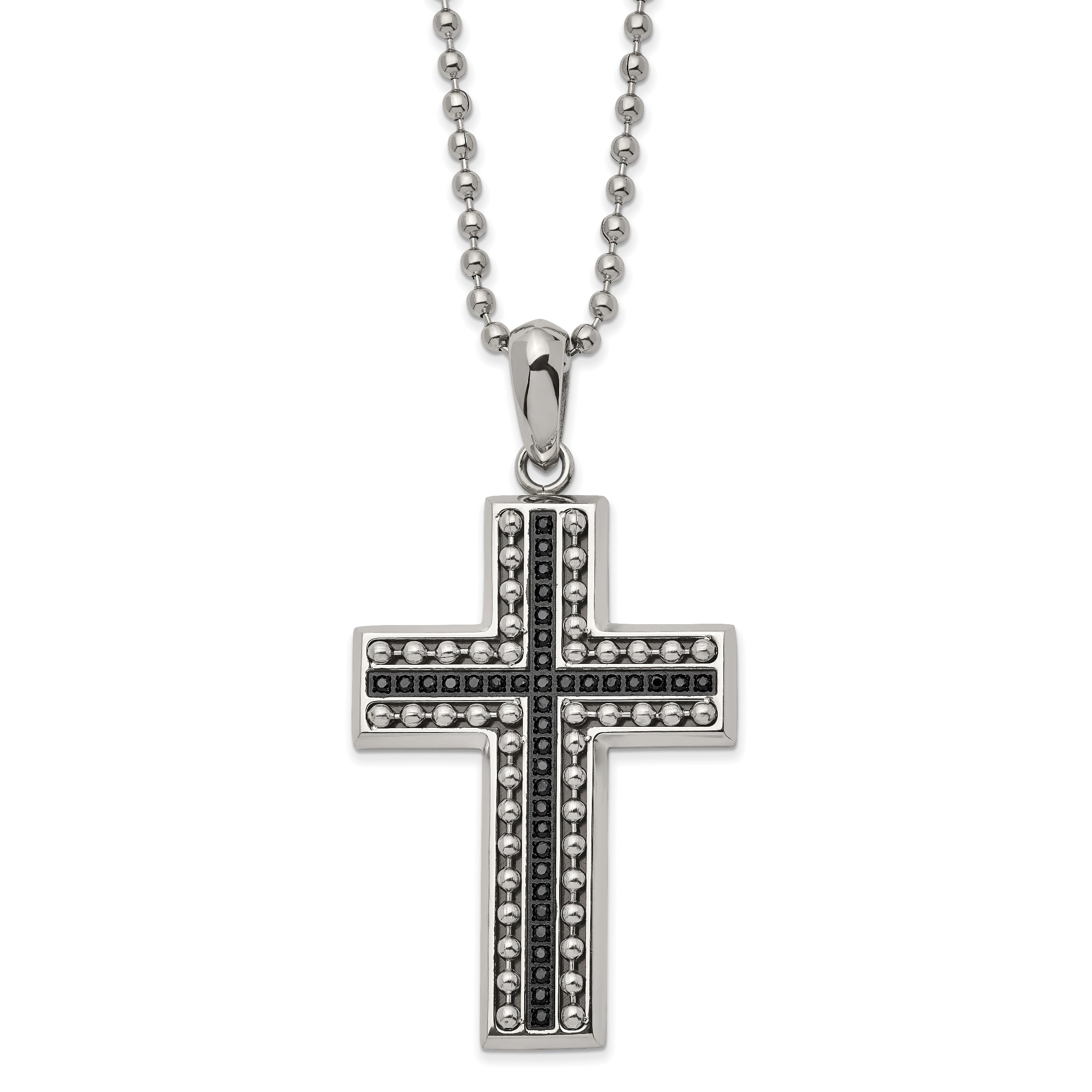 Chisel Stainless Steel Polished with Black CZ Cross Pendant on a 22 inch Ball Chain Necklace