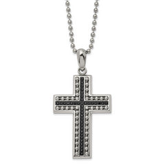 Chisel Stainless Steel Polished with Black CZ Cross Pendant on a 22 inch Ball Chain Necklace