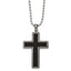 Black Leather Inlay Cross Necklace in Stainless Steel, 22 Inch - Sophia Jewelers