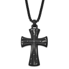 Chisel Stainless Steel Antiqued and Brushed Black IP-plated Cross Pendant on a 24 inch Box Chain Necklace