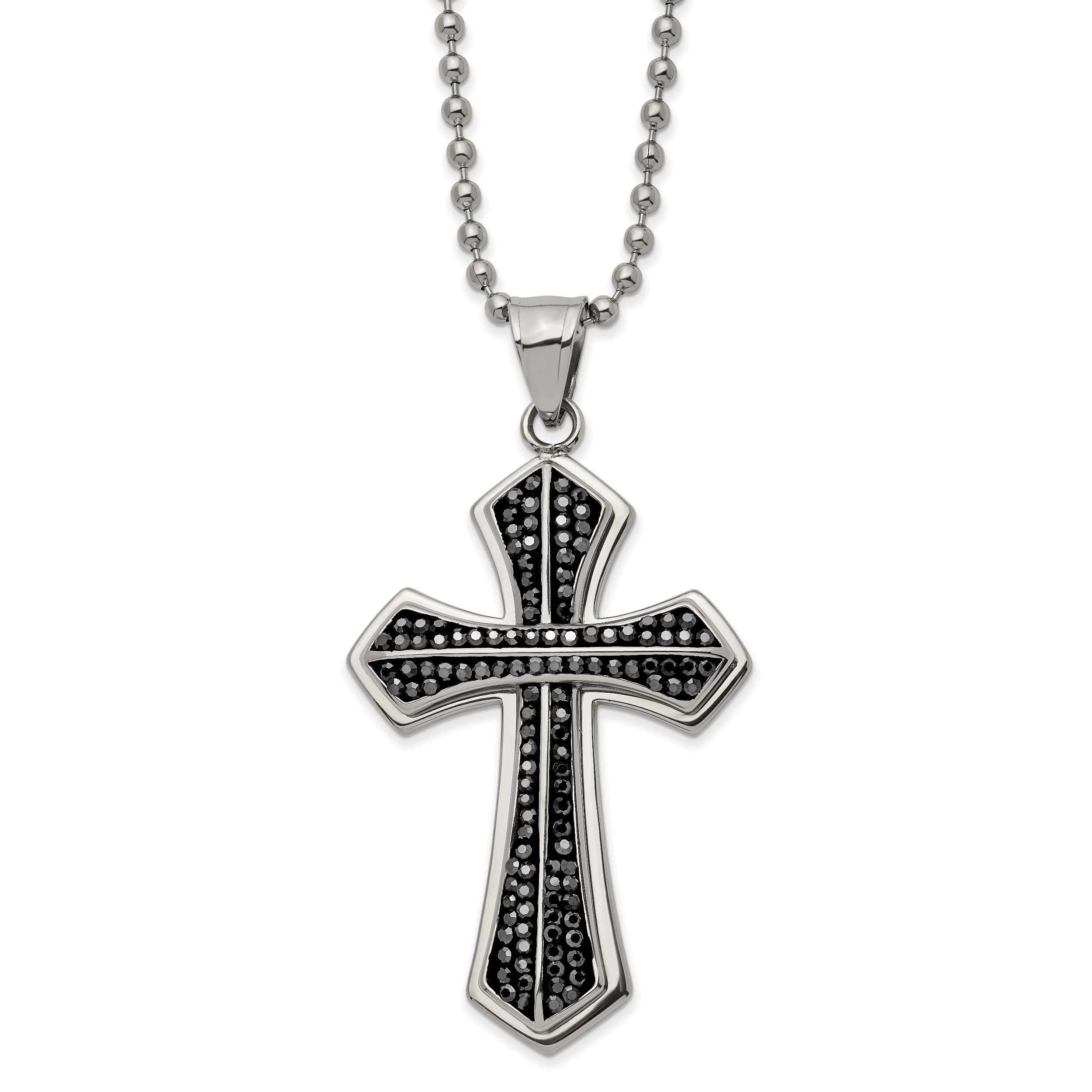 Chisel Stainless Steel Polished Black Preciosa Crystal Cross Pendant on a 22 inch Ball Chain Necklace