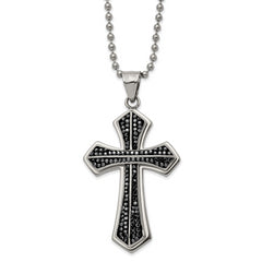 Chisel Stainless Steel Polished Black Preciosa Crystal Cross Pendant on a 22 inch Ball Chain Necklace