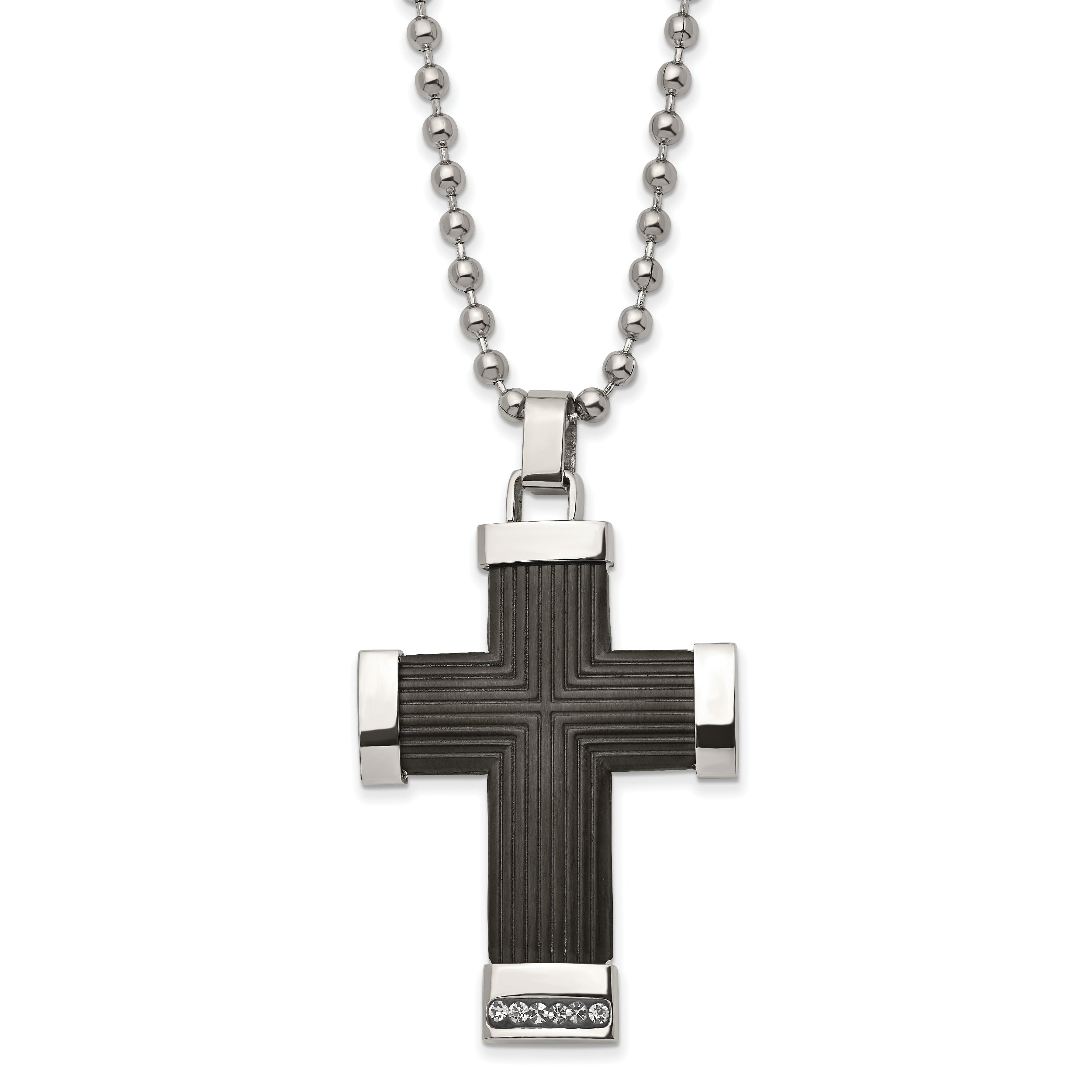 Chisel Stainless Steel Polished Black IP-plated with Preciosa Crystal Cross Pendant on a 22 inch Ball Chain Necklace
