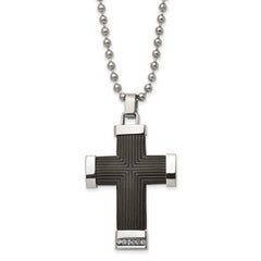 Chisel Stainless Steel Polished Black IP-plated with Preciosa Crystal Cross Pendant on a 22 inch Ball Chain Necklace