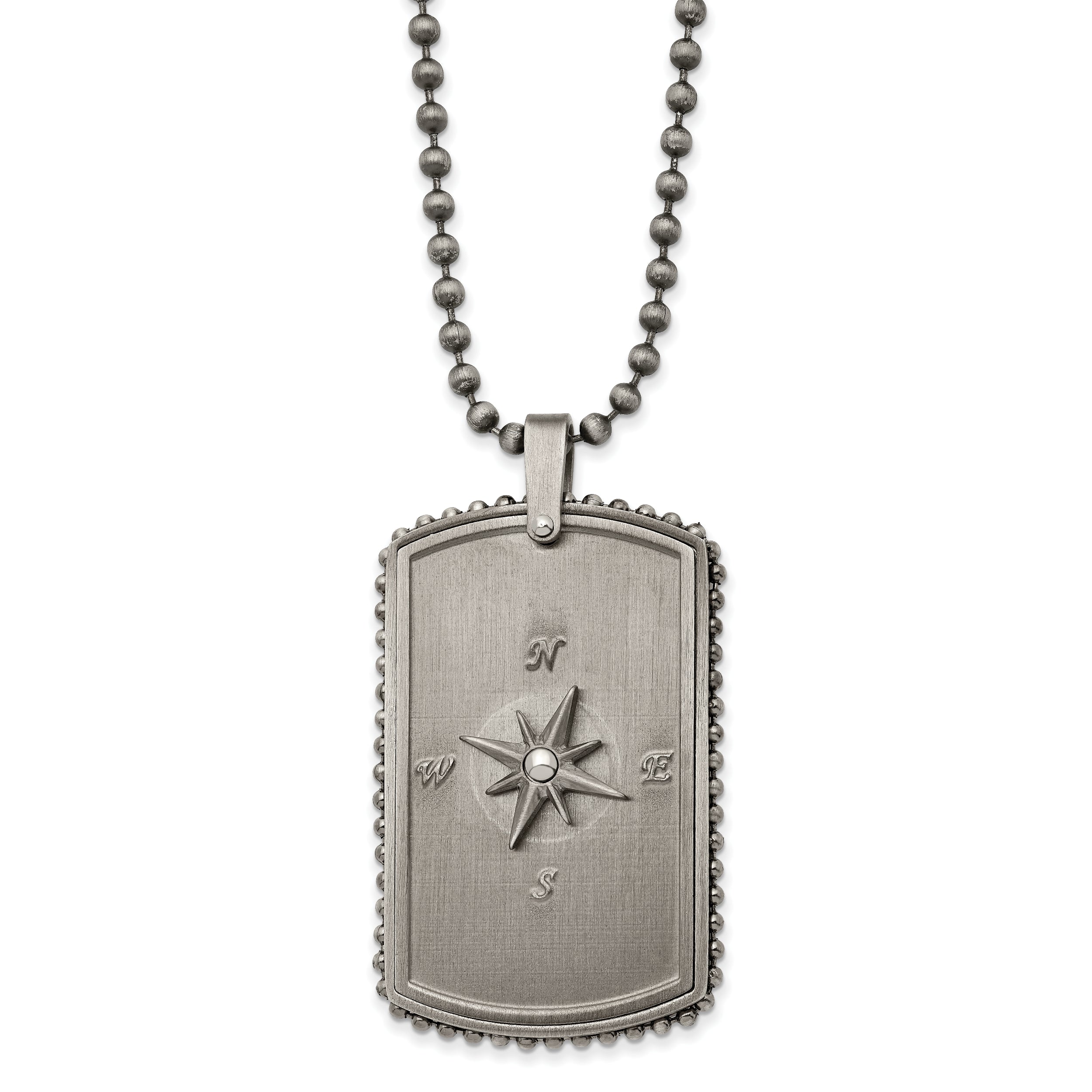 Chisel Stainless Steel Antiqued White Bronze-plated Moveable Compass Dog Tag on a 24 inch Ball Chain Necklace