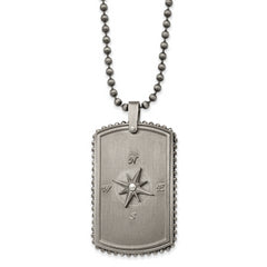 Chisel Stainless Steel Antiqued White Bronze-plated Moveable Compass Dog Tag on a 24 inch Ball Chain Necklace