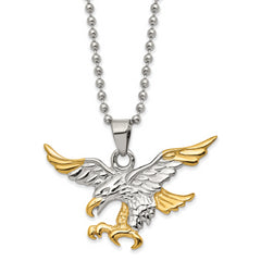 Chisel Stainless Steel Polished Yellow IP-plated Eagle Pendant on a 22 inch Ball Chain Necklace