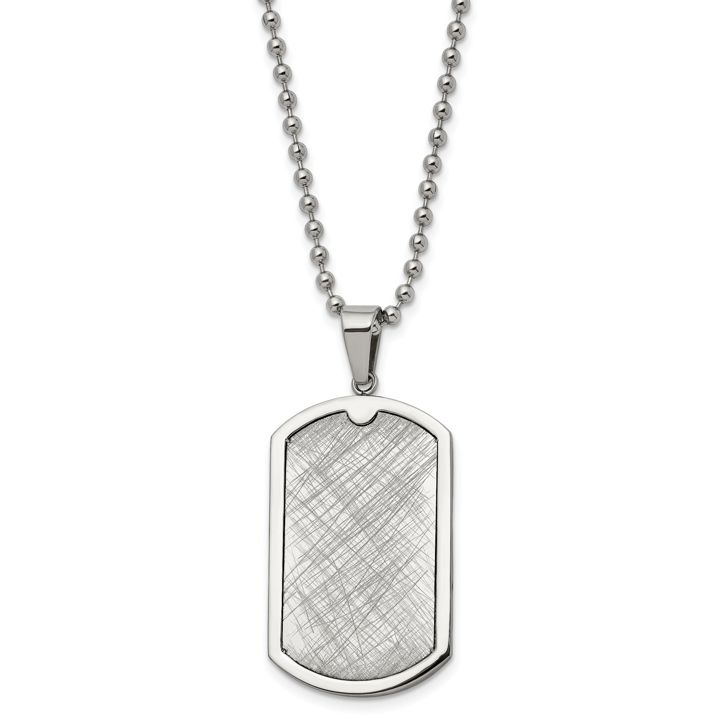 Chisel Stainelss Steel Polished Scratch Finish Center Dog Tag on a 24 inch Ball Chain Necklace