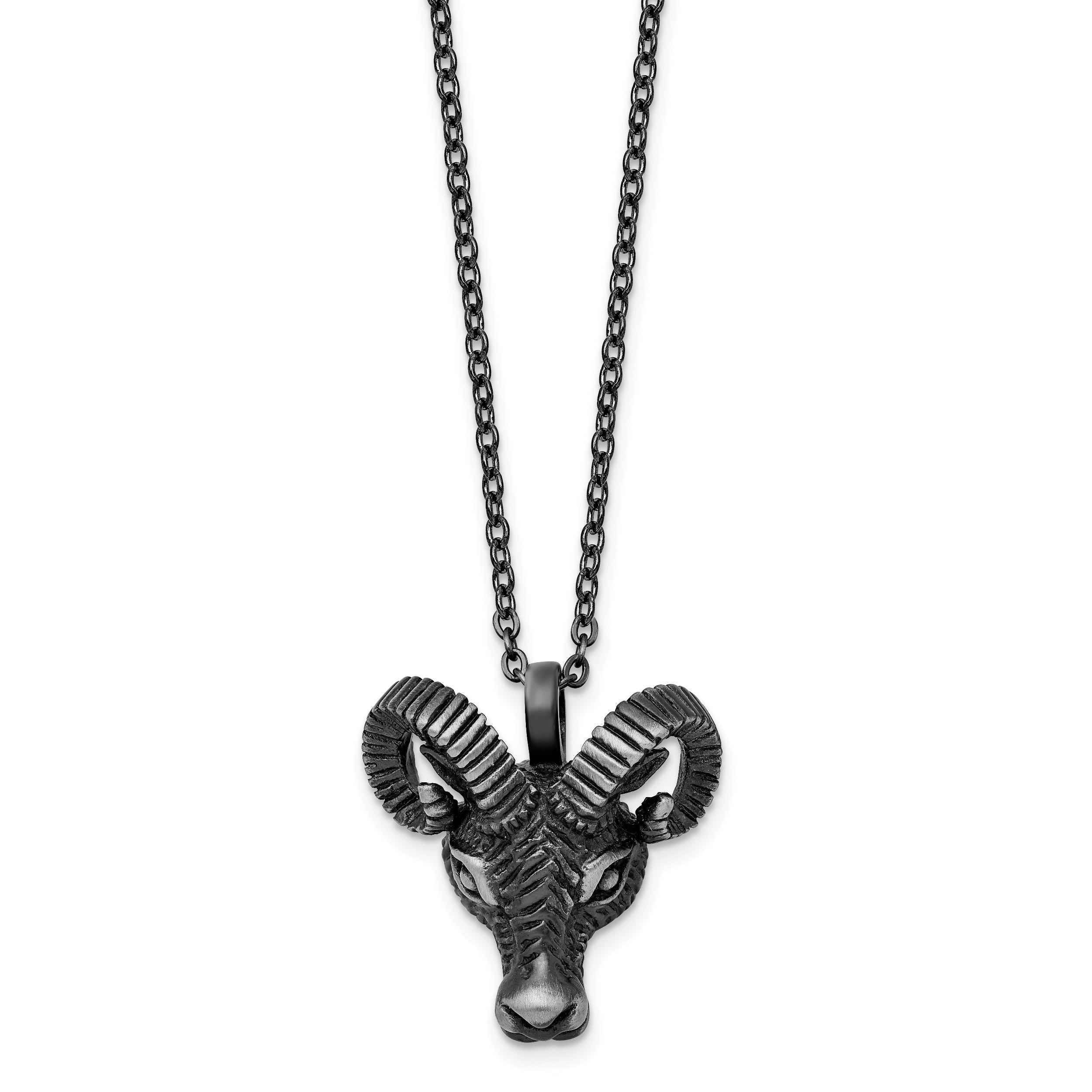 Chisel Stainless Steel Antiqued White Bronze-plated 3D Ram Head Pendant on a 24 inch Cable Chain Necklace