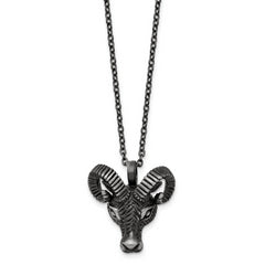 Chisel Stainless Steel Antiqued White Bronze-plated 3D Ram Head Pendant on a 24 inch Cable Chain Necklace