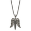 Chisel Stainless Steel Antiqued White Bronze-plated with Black CZ Sword with Wings on a 24 inch Box Chain Necklace