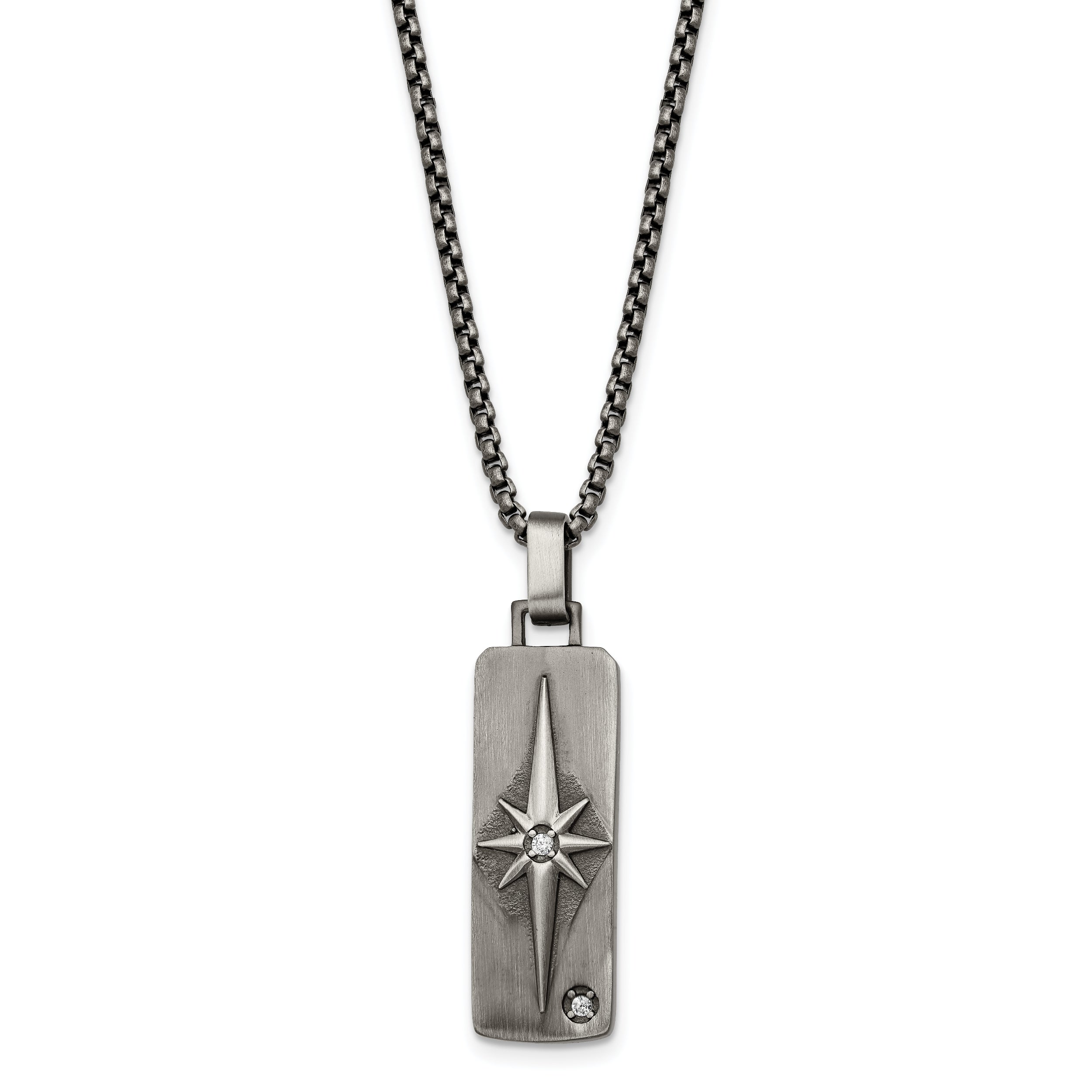 Chisel Stainless Steel Antiqued White Bronze-plated CZ Pendant on a 24 inch Box Chain Necklace