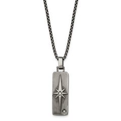 Chisel Stainless Steel Antiqued White Bronze-plated CZ Pendant on a 24 inch Box Chain Necklace