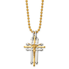 Chisel Stainless Steel Polished Yellow IP-plated Crucifix Pendant on a 24 inch Ball Chain Necklace