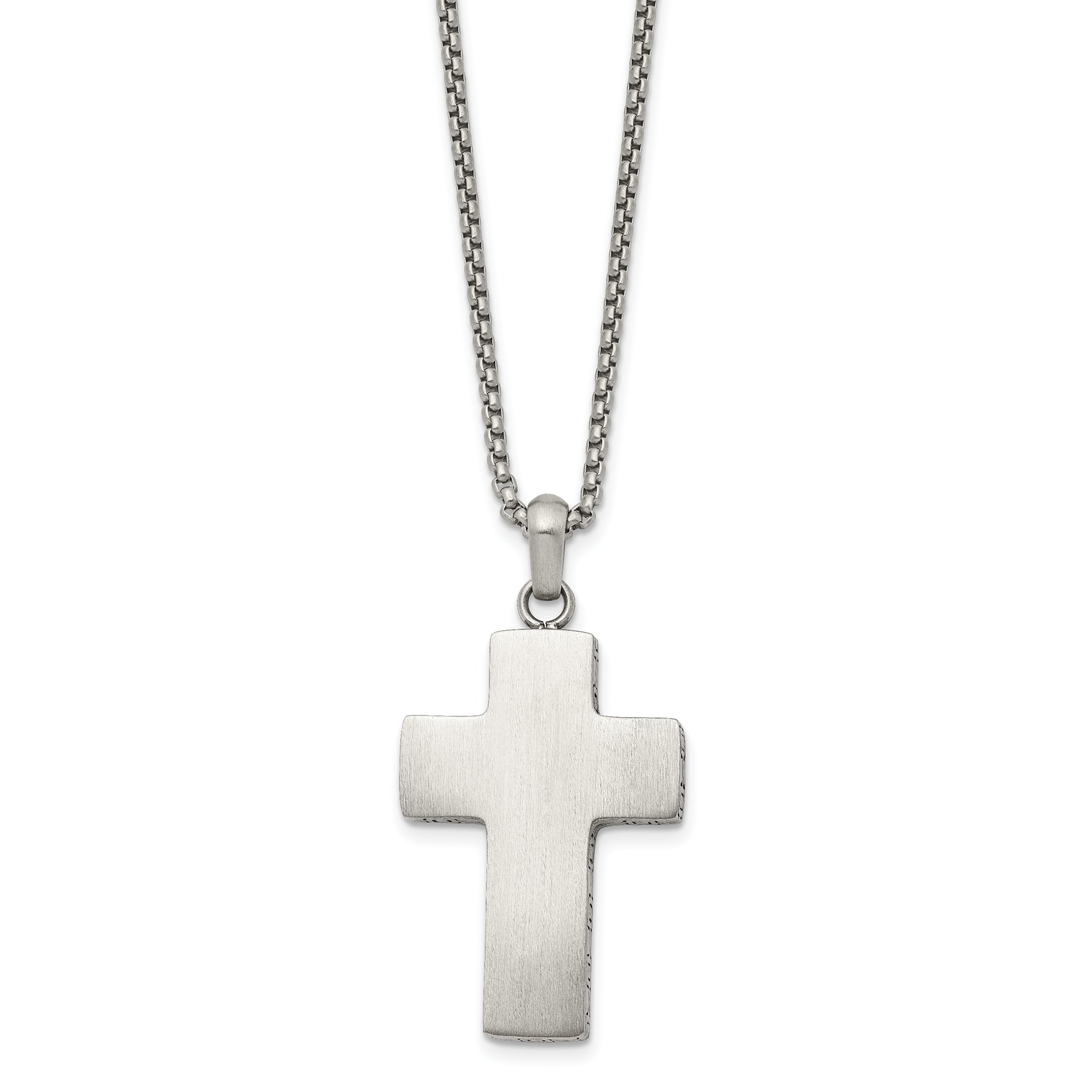 Chisel Stainless Steel Brushed Black Oxidized Design Edges Cross Pendant on a 19.75 inch Box Chain Necklace