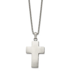 Chisel Stainless Steel Brushed Black Oxidized Design Edges Cross Pendant on a 19.75 inch Box Chain Necklace