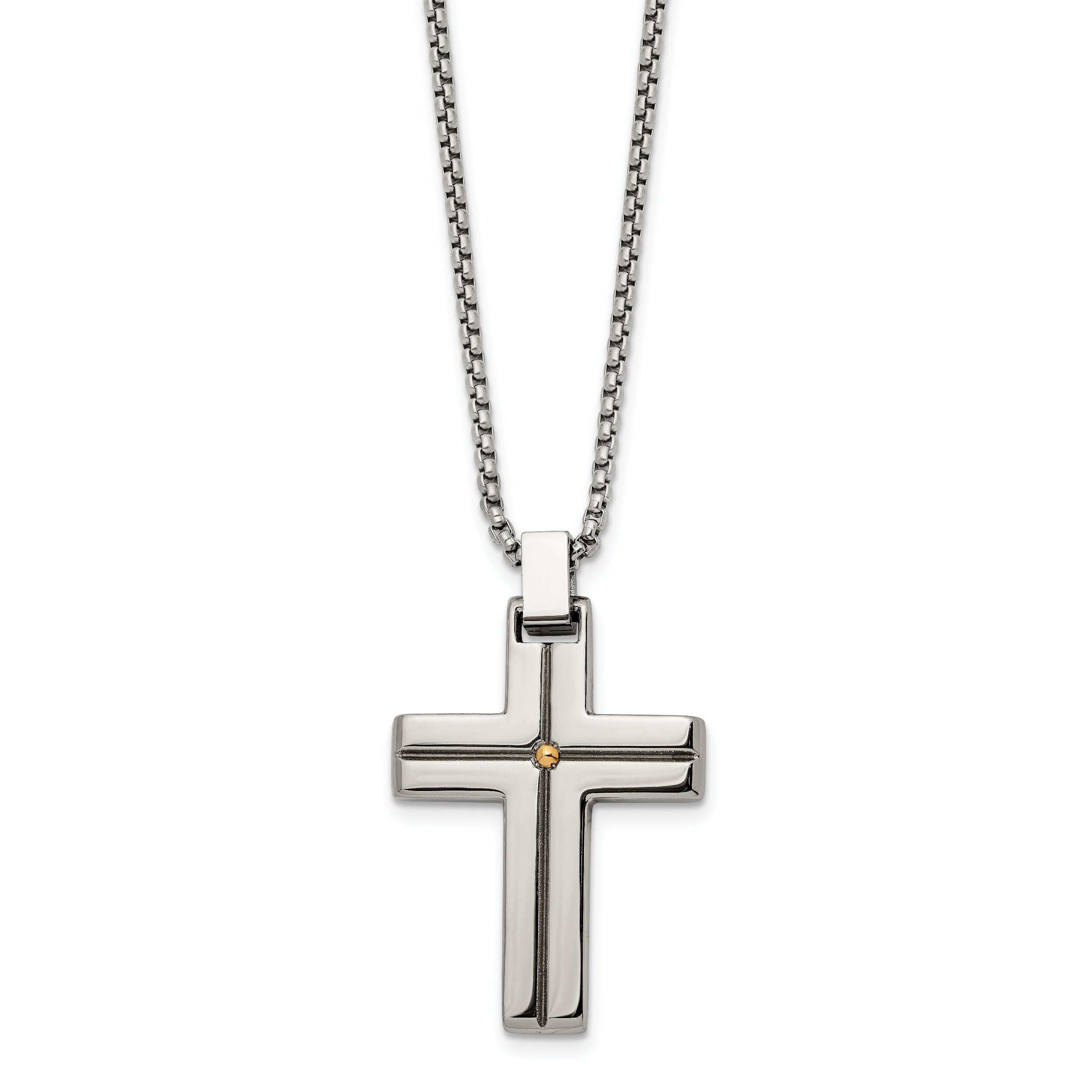 Chisel Stainless Steel Polished Yellow IP-plated Cross Pendant on a 19.5 inch Box Chain Necklace