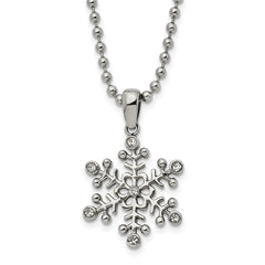 Chisel Stainless Steel Polished with CZ Snowflake Pendant on a 24 inch Ball Chain Necklace