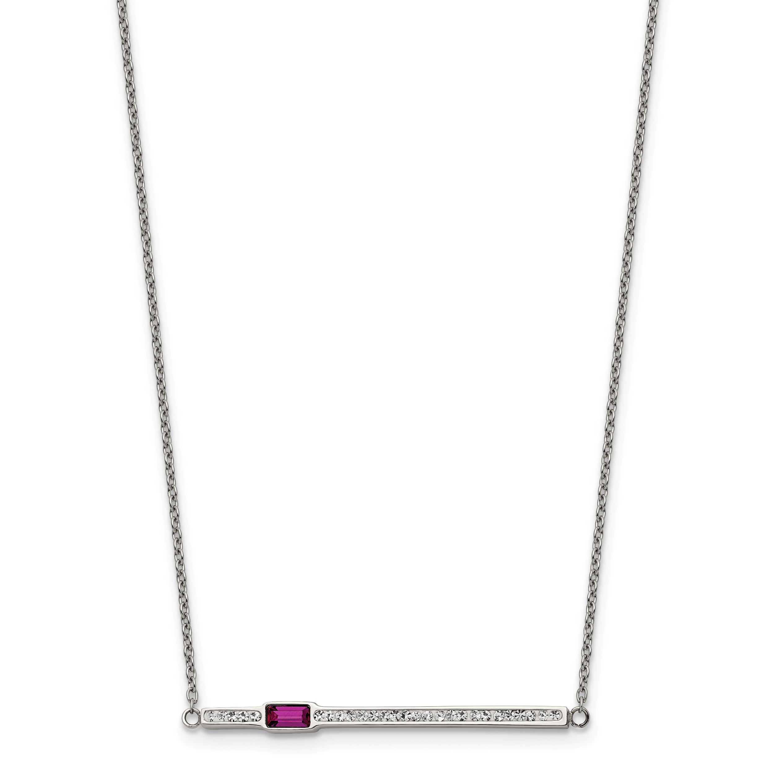 Chisel Stainless Steel Polished Preciosa Crystal and Red Glass Bar on a 15 inch Cable Chain with a 2.75 inch Extension Necklace