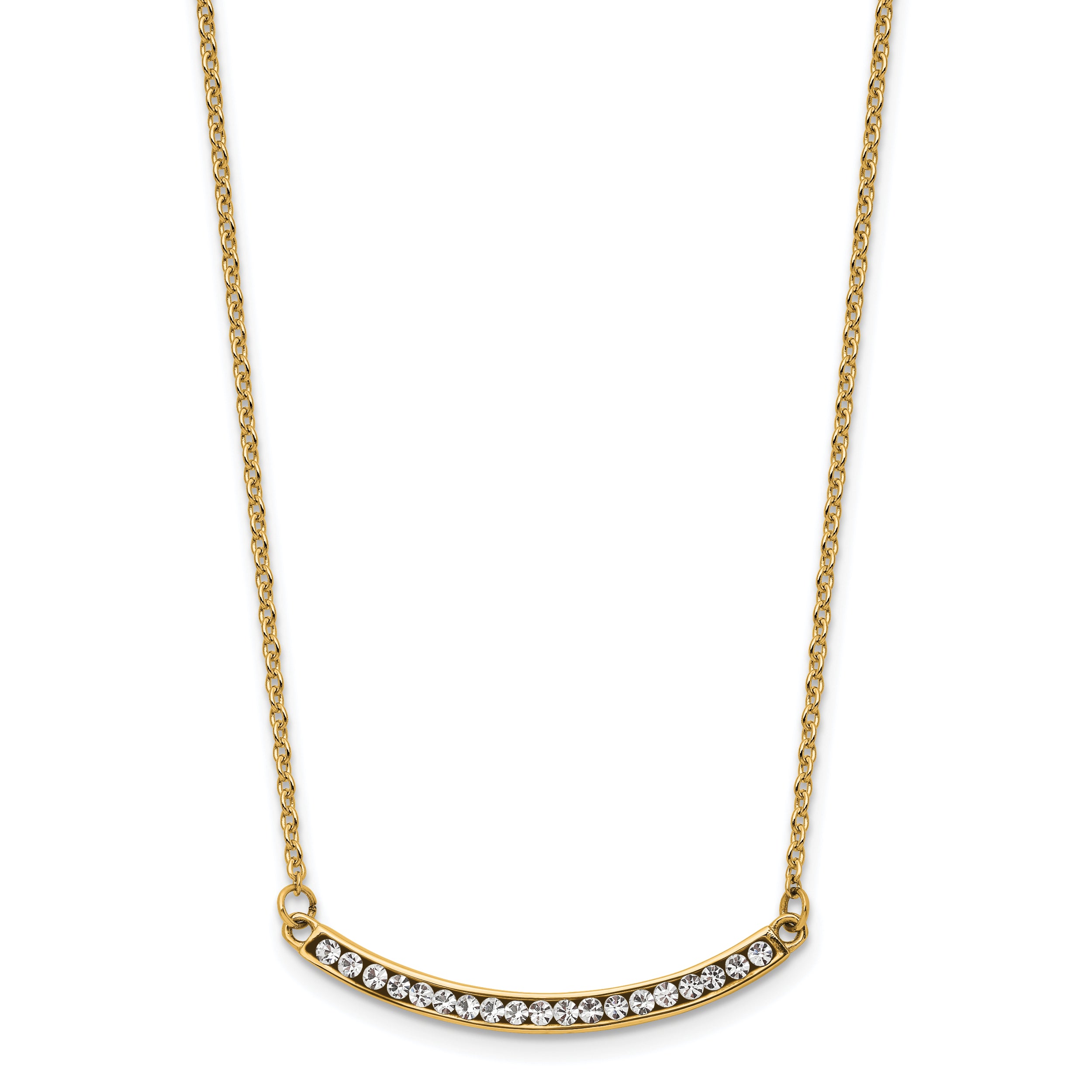 Chisel Stainless Steel Polished Yellow IP-plated Preciosa Crystal Curved Bar on a 17.75 inch Cable Chain with a 2 inch Extension Necklace