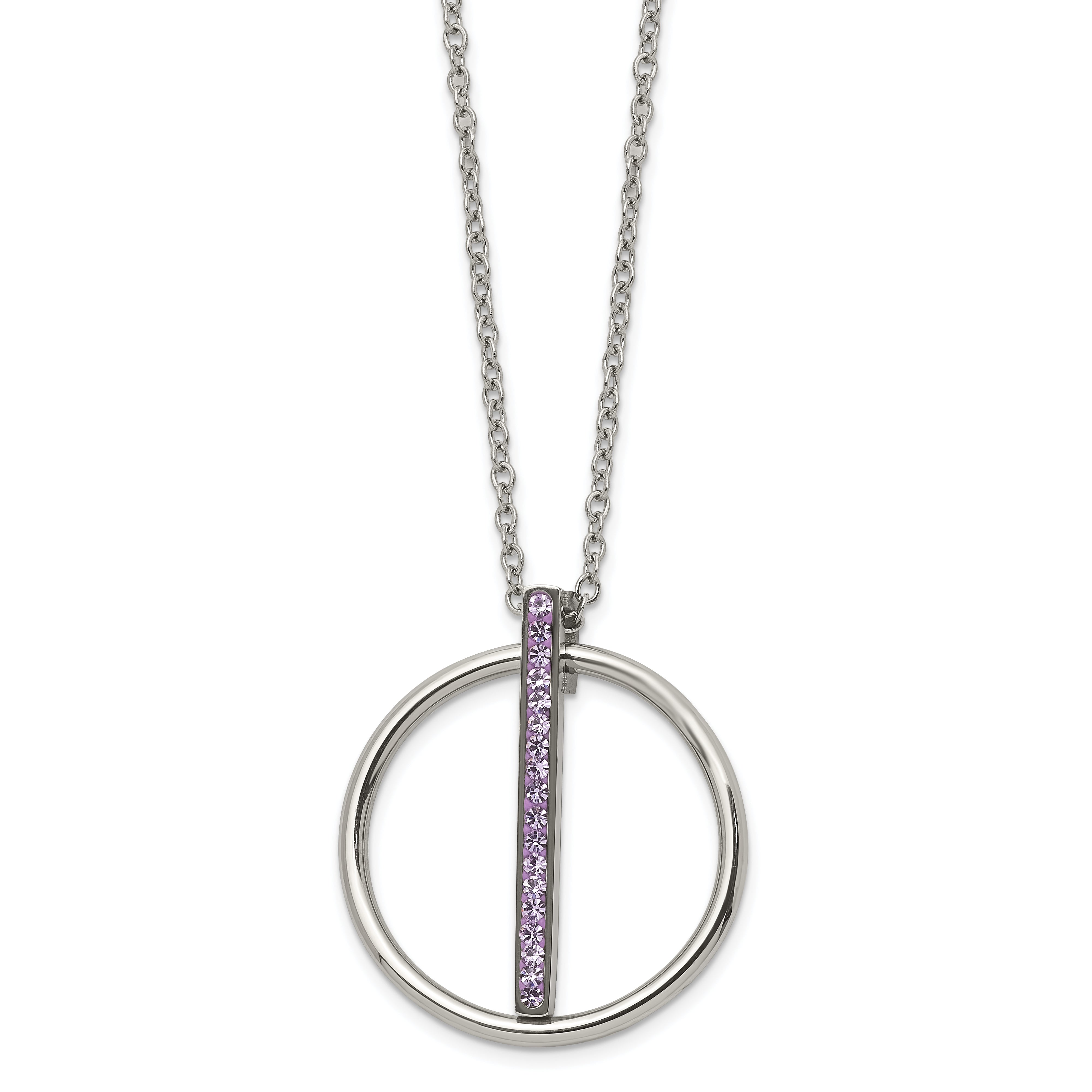 Stainless Steel Polished Purple Preciosa Crystal With 2 Inch Extention. Necklace
