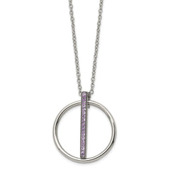 Stainless Steel Polished Purple Preciosa Crystal With 2 Inch Extention. Necklace