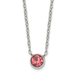 Stainless Steel Polished Pink Glass Crystal 16in With 2 Inch Extention. Necklace