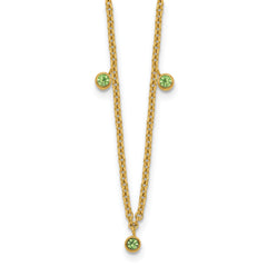 Stainless Steel Polished Yellow IP Green Crystal With 2 Inch Extention. Necklace