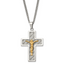 Chisel Stainless Steel Polished Yellow IP-plated Grey Carbon Fiber Inlay Crucifix Pendant on a 24 inch Curb Chain Necklace