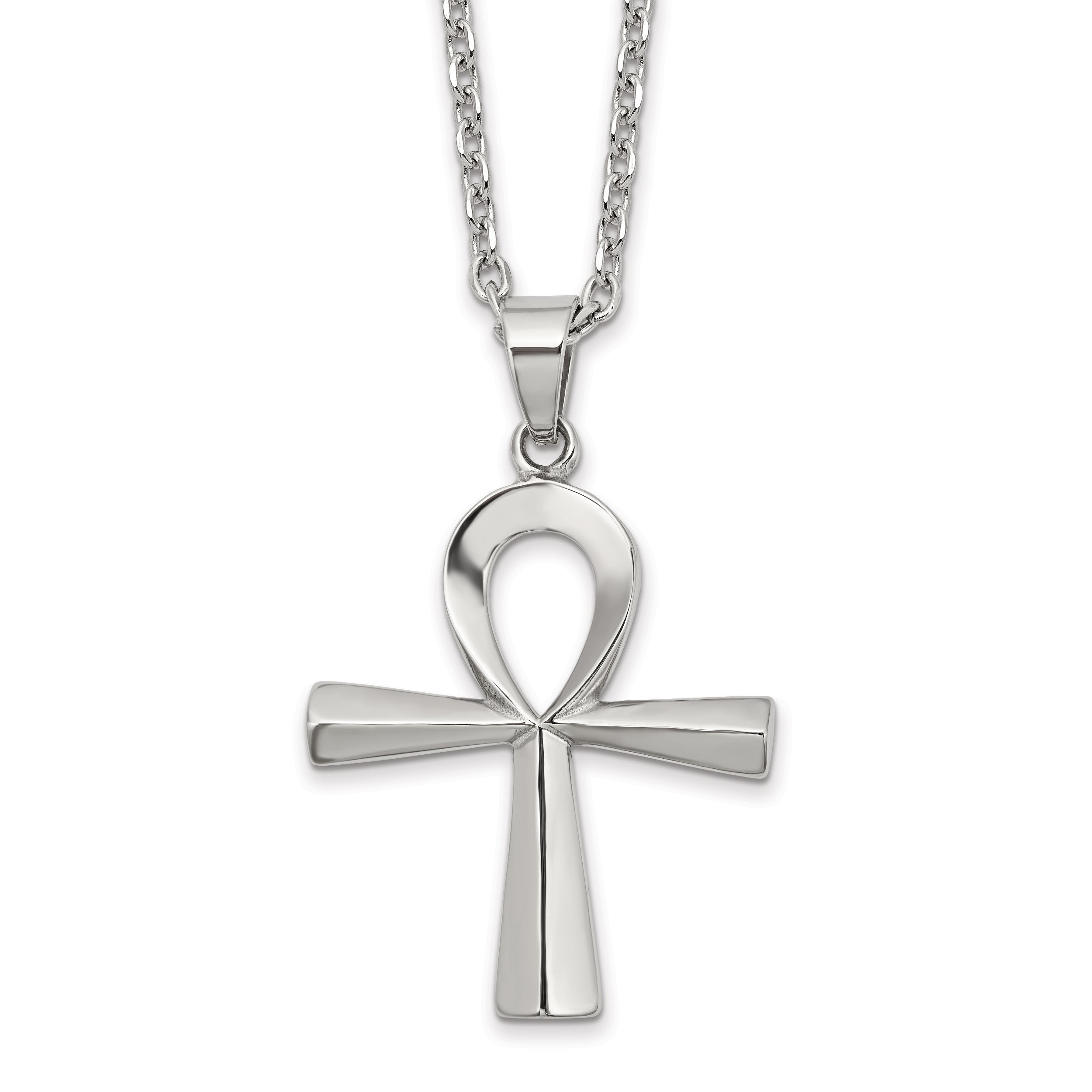 Chisel Stainless Steel Polished Ankh Pendant on a 25.5 inch Box Chain Necklace