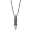 Chisel Stainless Steel Antiqued and Polished Bullet with Skulls Pendant on a 25.5 inch Box Chain Necklace