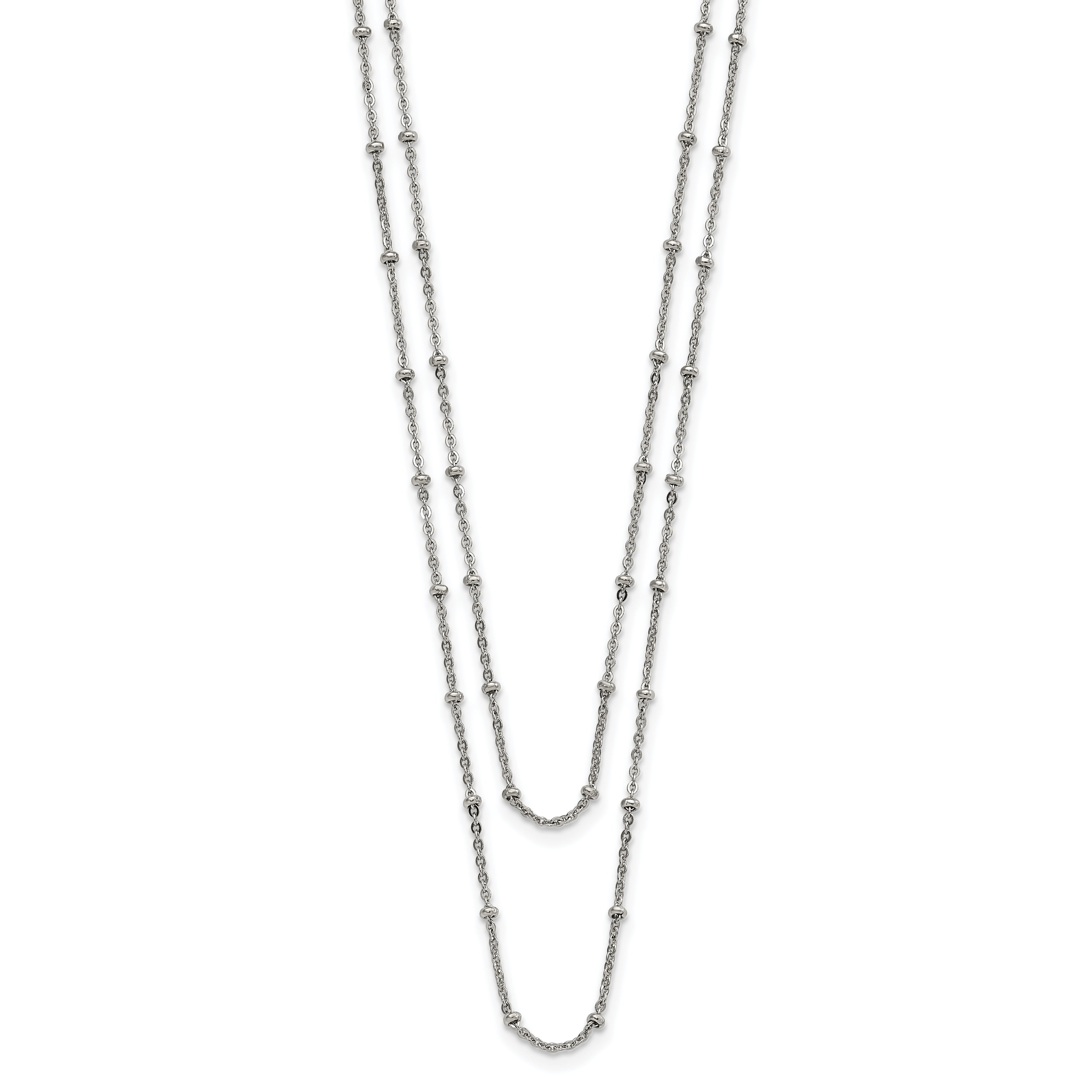 Chisel Stainless Steel Polished 2-Strand Beaded 16 inch with 1 inch Extension Necklace