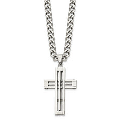 Chisel Stainless Steel Polished Cross Pendant on a 22 inch Curb Chain Necklace