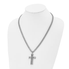 Chisel Stainless Steel Polished Cross Pendant on a 22 inch Curb Chain Necklace