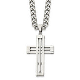 Chisel Stainless Steel Polished Cross Pendant on a 22 inch Curb Chain Necklace