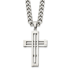 Chisel Stainless Steel Polished Cross Pendant on a 22 inch Curb Chain Necklace