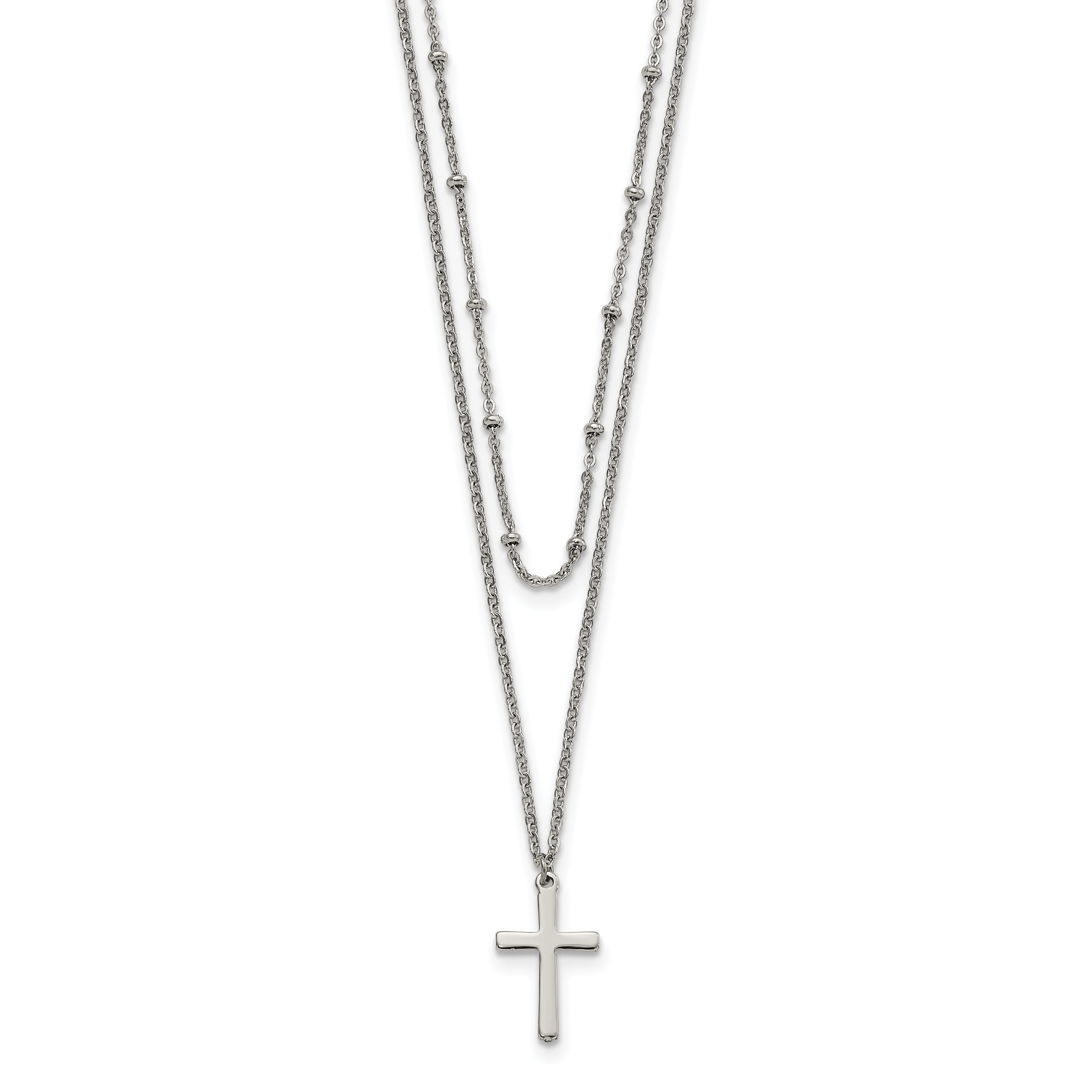 Chisel Stainless Steel Polished Cross 2 Strand 18.25 inch with 1 inch extension Necklace