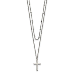 Chisel Stainless Steel Polished Cross 2 Strand 18.25 inch with 1 inch extension Necklace