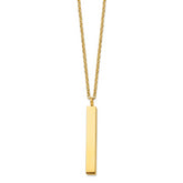 Chisel Stainless Steel Polished Yellow IP-plated Vertical Bar Dangle on a 15 inch Cable Chain with a 3 inch Extension Necklace