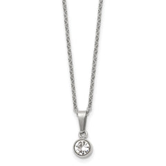 Chisel Stainless Steel Polished Crystal Pendant on a 16 inch Cable Chain with a 2 inch Extension Necklace